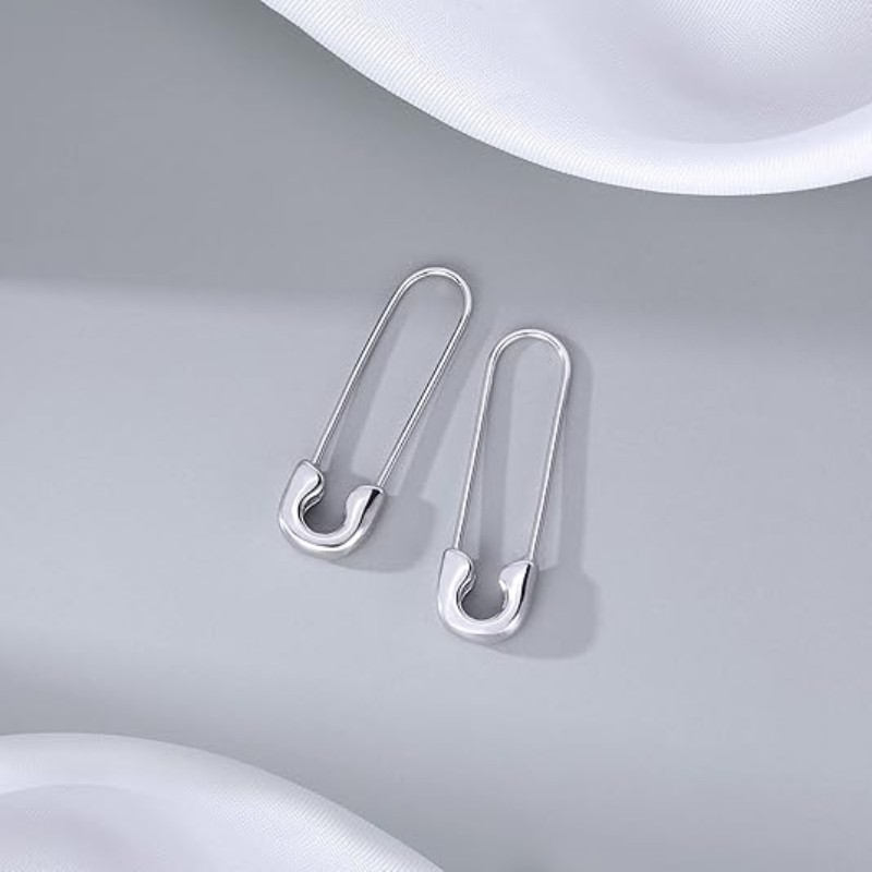 925 Sterling Silver Safety Pin Hoop Earrings