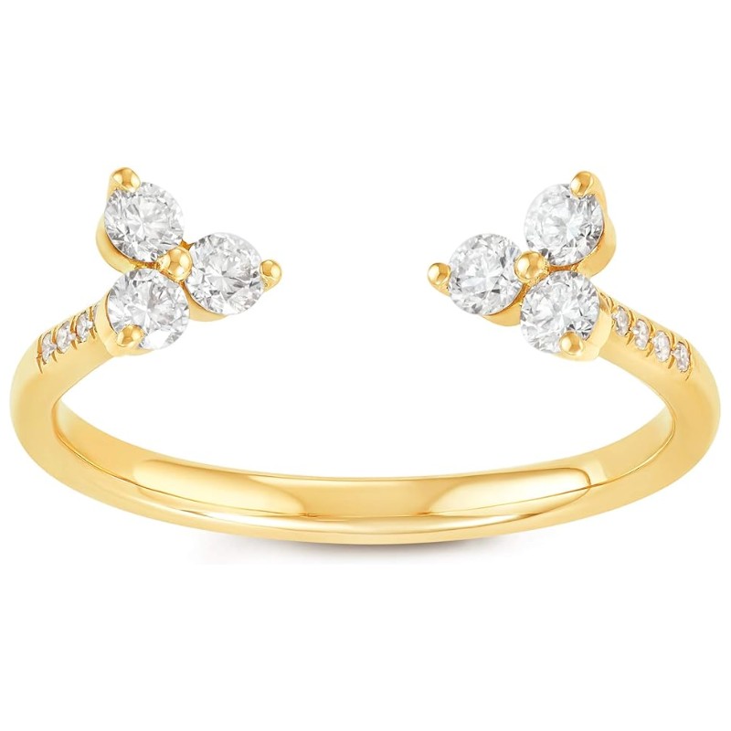 14K Gold Diamond Cluster Open Ring