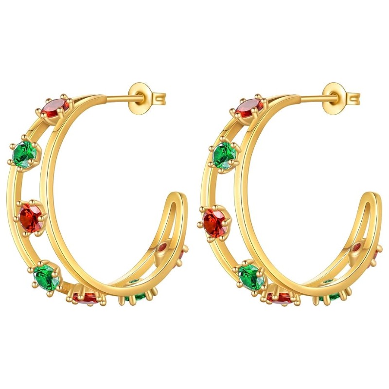 18K Gold Zircon Geometric Hoop Earrings