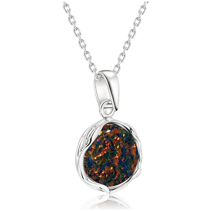 Sterling Silver Black Opal Birthstone Necklace