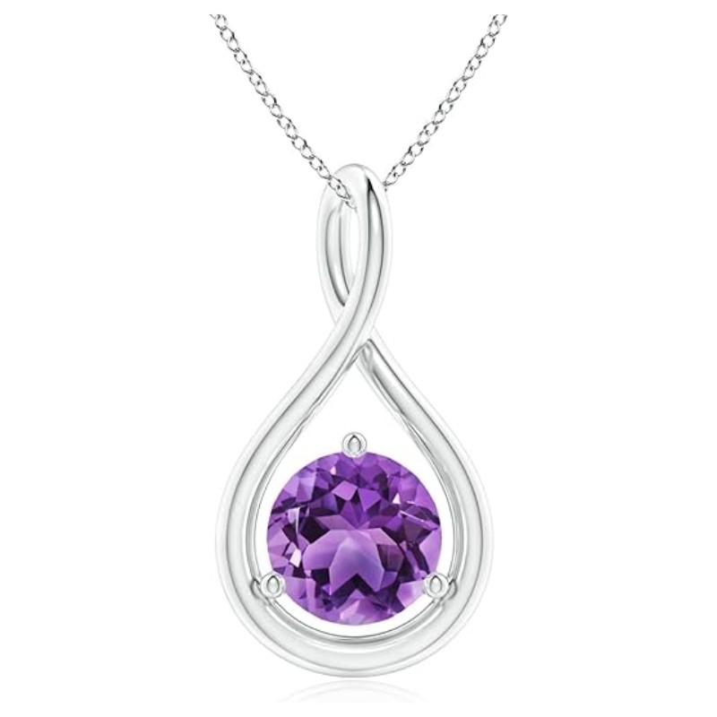 Round Amethyst Solitaire Infinity Pendant Necklace