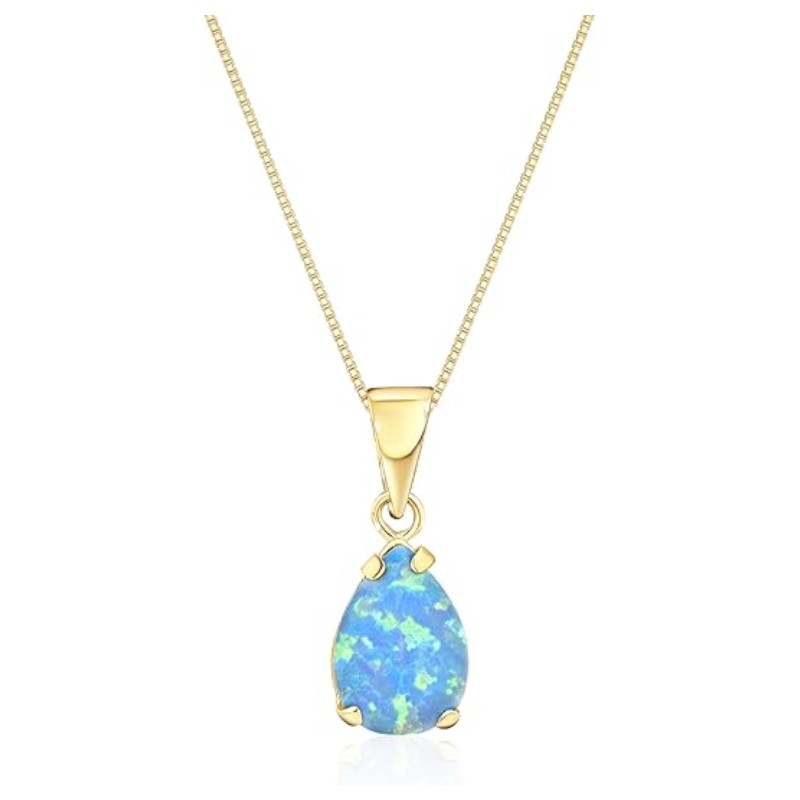 14K Gold Blue Opal Teardrop Necklace