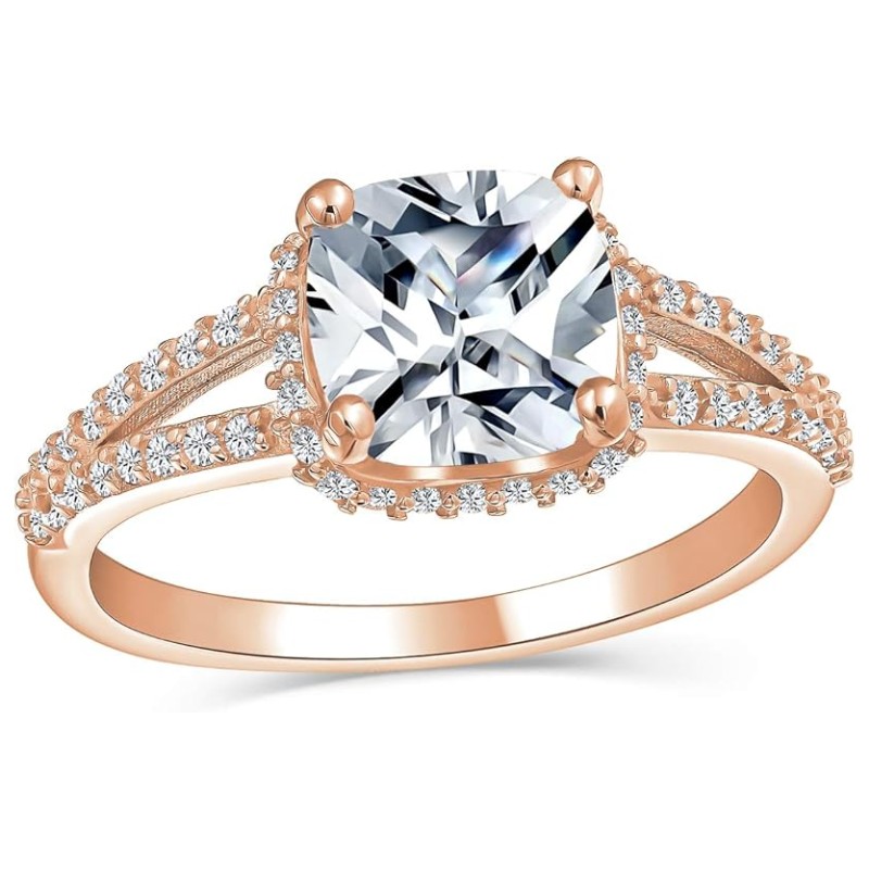 3CTW CZ Halo Cushion Cut Rose Gold Ring
