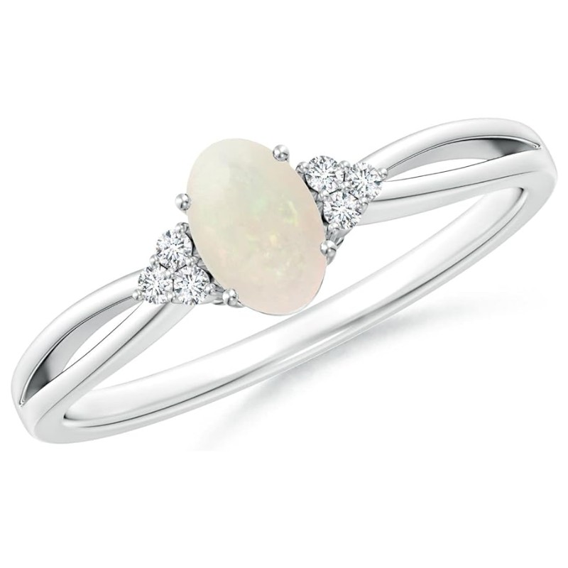 Opal Solitaire Diamond Split Shank Ring