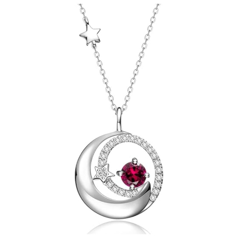 Moon and Star Birthstone Necklace