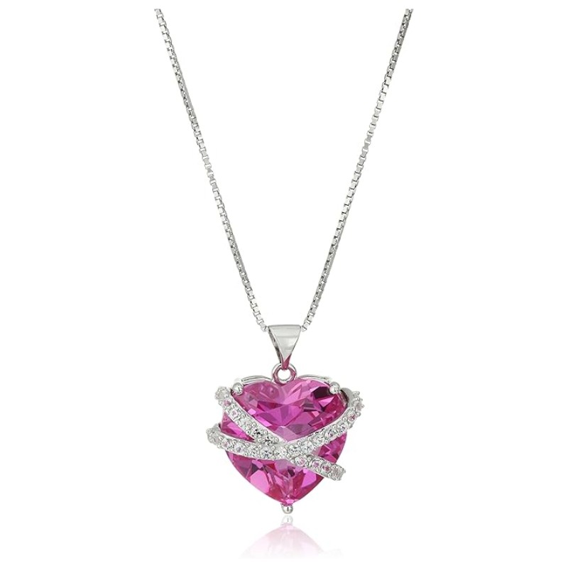 Pink and White Sapphire Heart Necklace