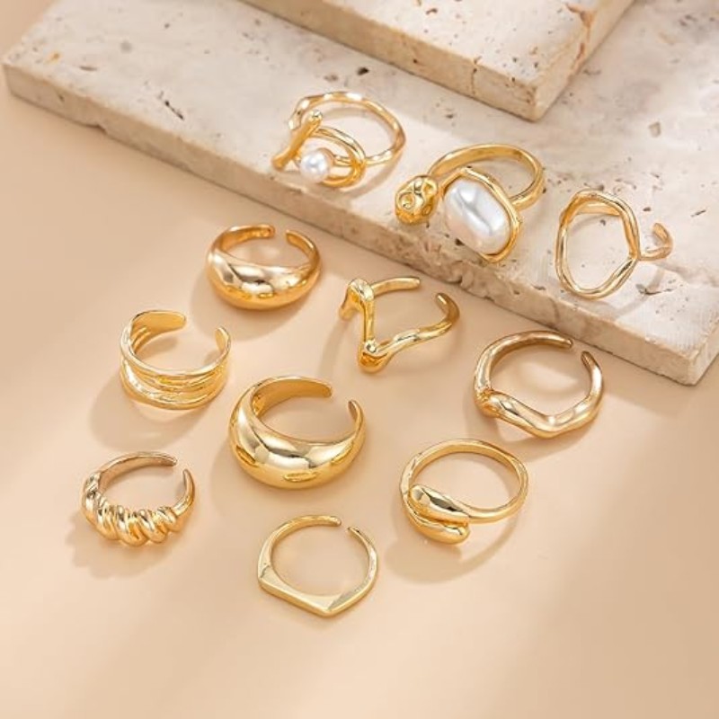Chunky Gold Pearl Stackable Rings