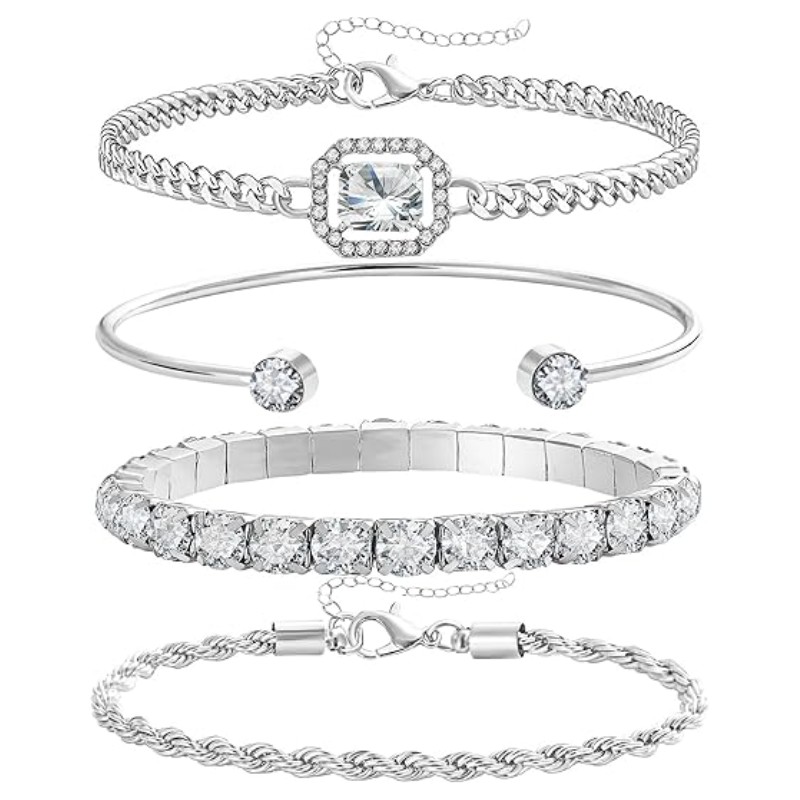 Dainty Gold Silver Bracelet Set