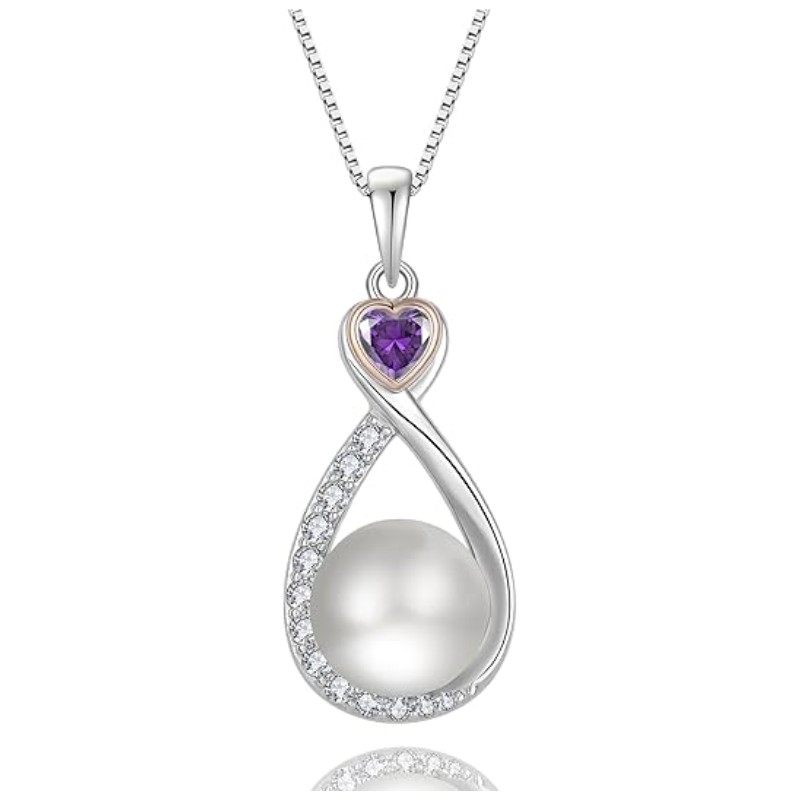 Heart Birthstone Pearl Infinity Necklace