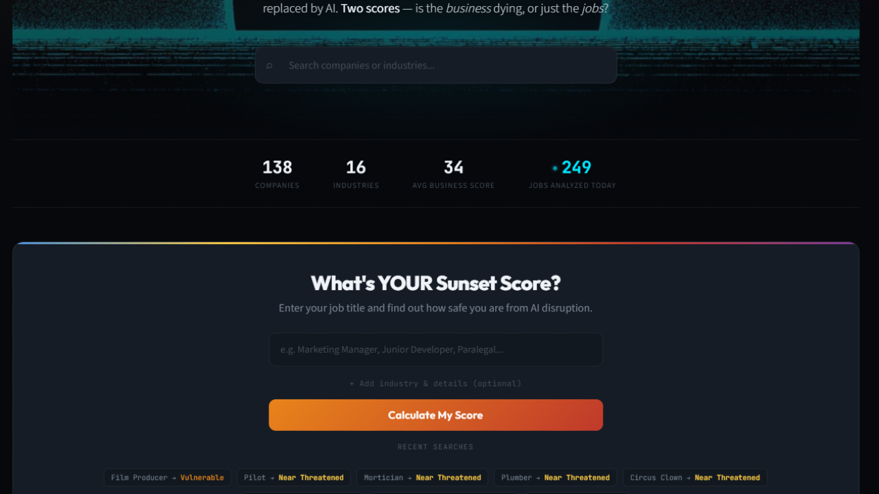 SunsetIndex — AI Disruption Tracker