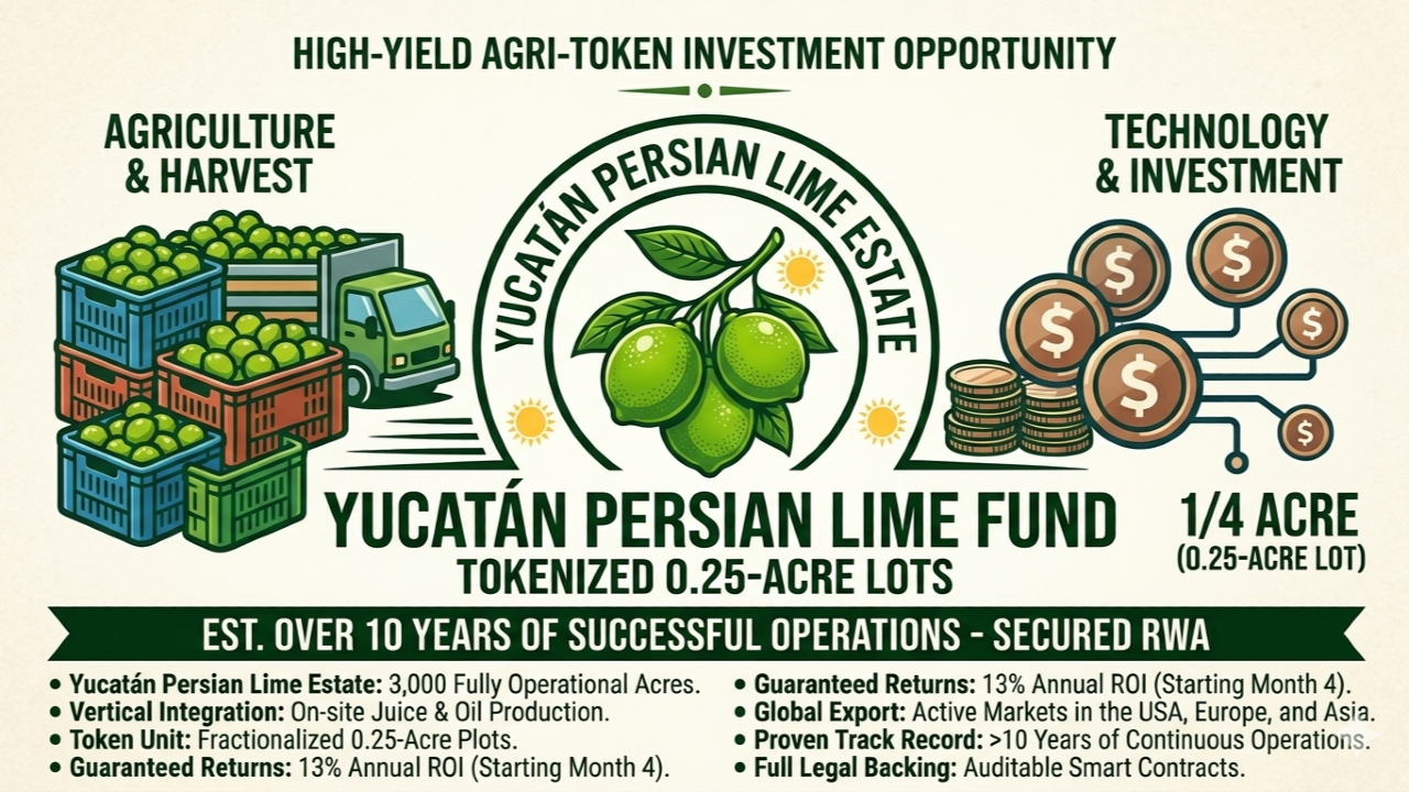 Persian Lime Estate | Tokenized Agricultural Land | 13% Annual ROI | Yucatán, Mexico