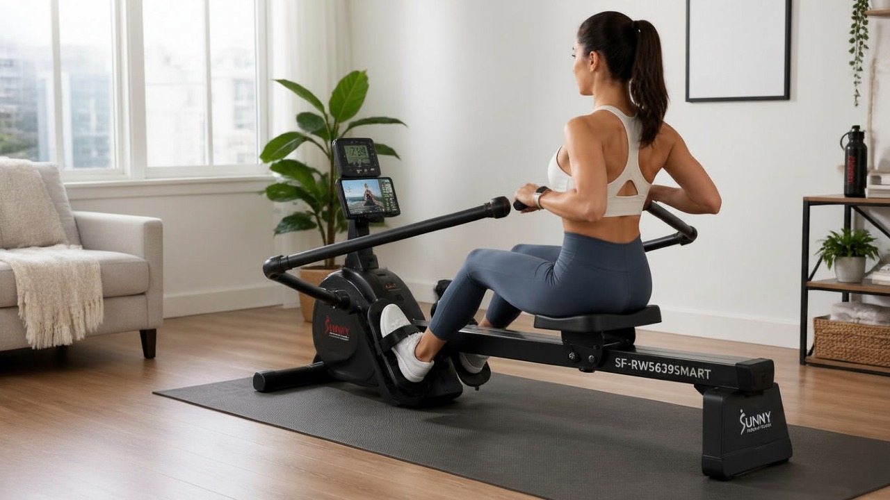 Sunny Health & Fitness Compact Smart Full Motion Rower – 12‑Level Hydraulic
