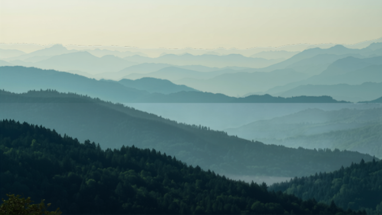 Layered misty ridges of the Great Smoky Mountains at dawn