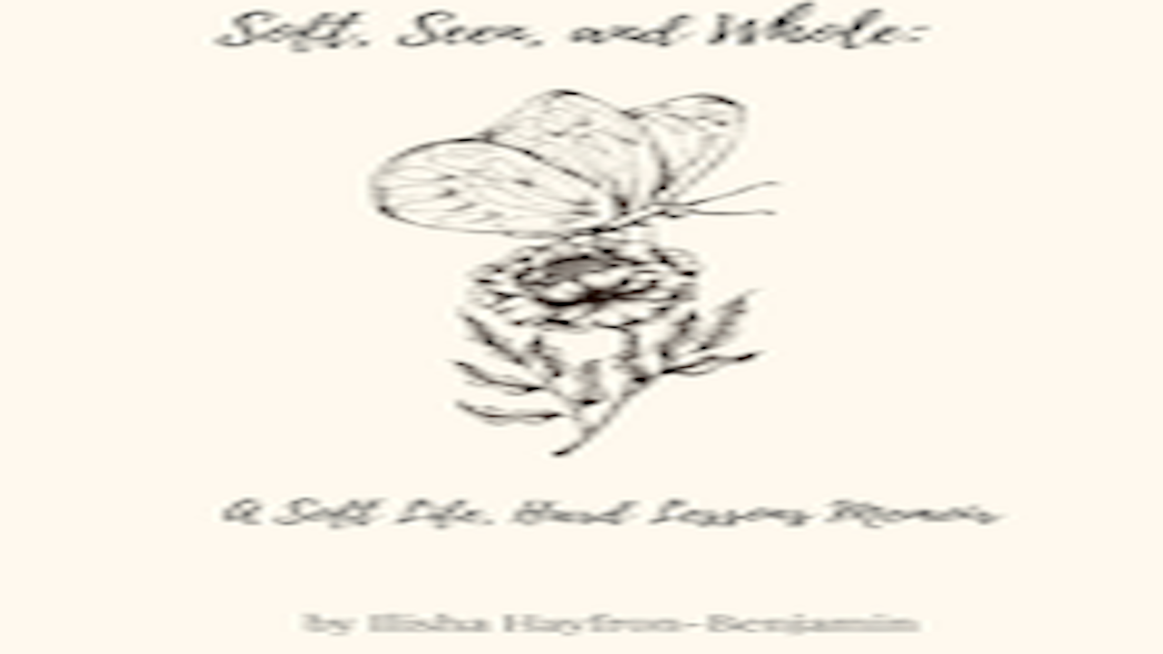 Additional images include the audiobook and ebook bundle graphic for ‘Soft, Seen, and Whole,’ a digital bundle mockup showing the book cover on tablet and phone, the author holding the physical book outdoors, a reader holding the book, and an author portr