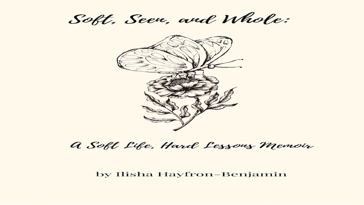 Additional images include the audiobook and ebook bundle graphic for ‘Soft, Seen, and Whole,’ a digital bundle mockup showing the book cover on tablet and phone, the author holding the physical book outdoors, a reader holding the book, and an author portr
