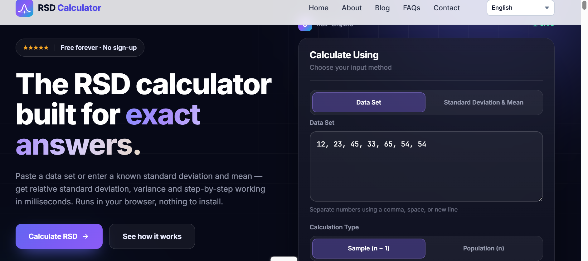 RSD  CALCULATOR