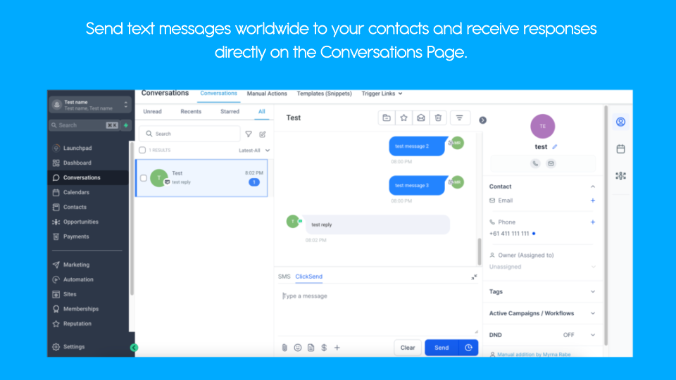 GoHighLevel marketplace - GHL integration - ClickSend SMS/MMS & Post