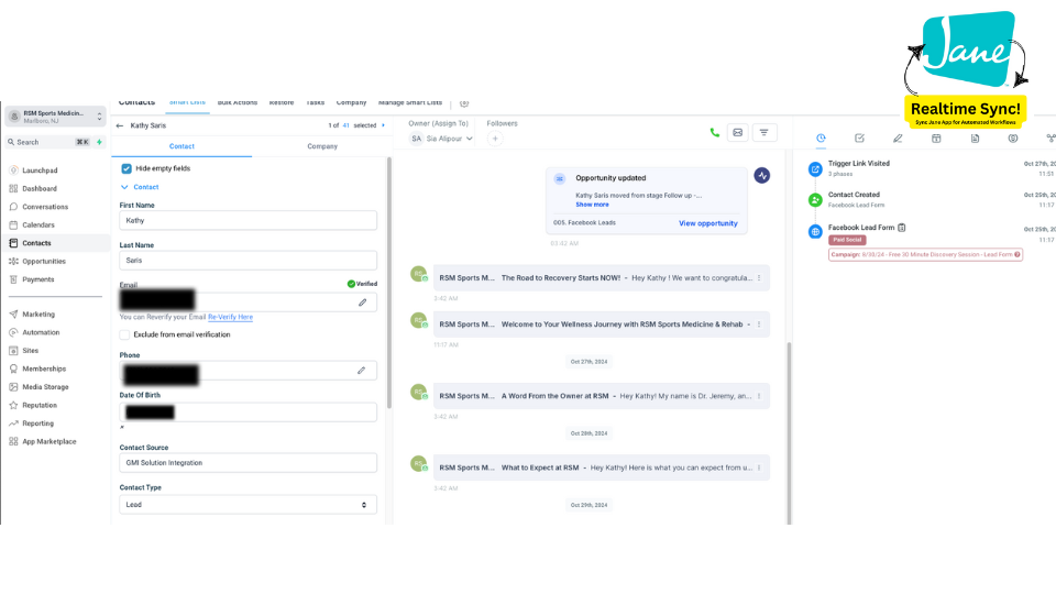 GoHighLevel marketplace - GHL integration - Jane App Real-time Sync