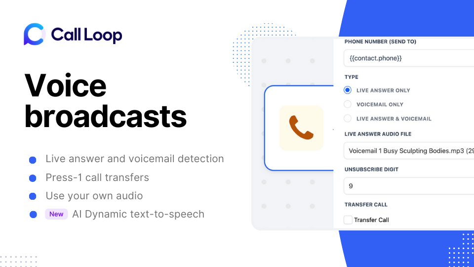 GoHighLevel marketplace - GHL integration - Call Loop: SMS + Ringless + Voice Broadcasts