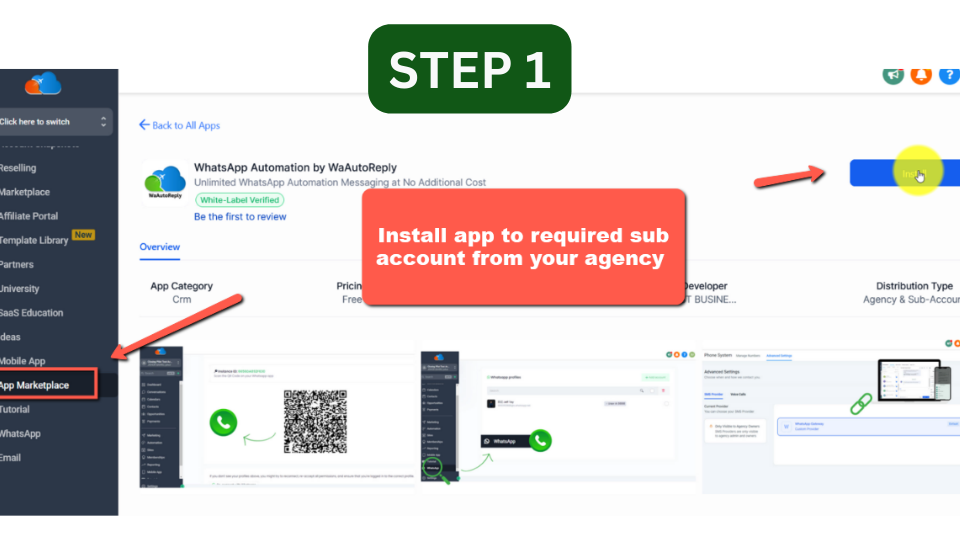 GoHighLevel marketplace - GHL integration - WhatsApp Unlimited Number at No Additional Cost