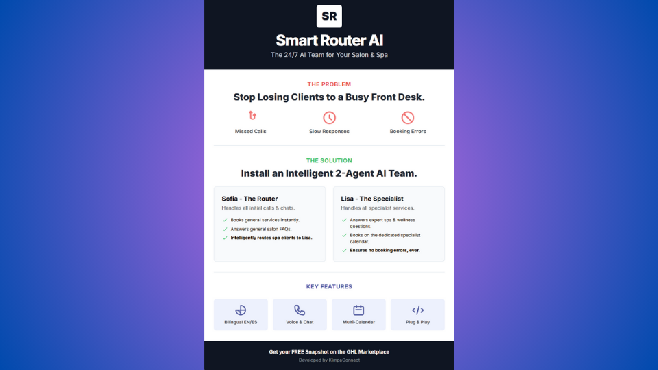 GoHighLevel marketplace - GHL integration - AI FrontDesk Router