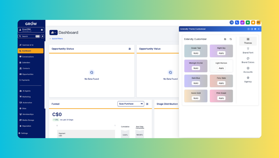 GoHighLevel marketplace - GHL integration - Dashboard Theme Customizer