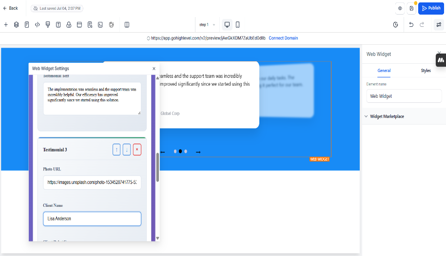 GoHighLevel marketplace - GHL integration - Stunning 3D Testimonial Carousel