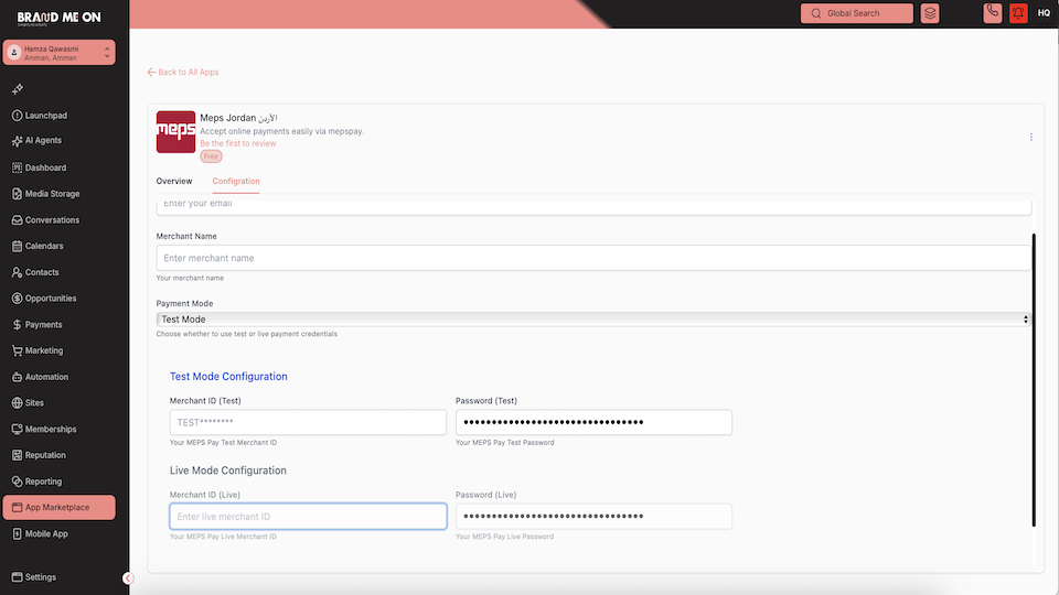 GoHighLevel marketplace - GHL integration - Meps Jordan Ø§ÙØ£Ø±Ø¯Ù