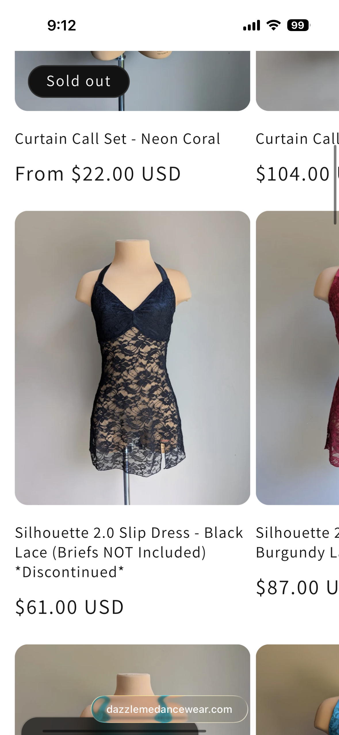 Silhouette 2.0 Slip Dress-Black Lace (Briefs NOT Included)