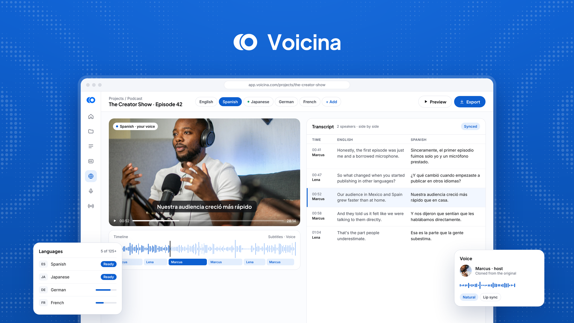 Voicina Lifetime Deal - Dub videos in 125+ languages
