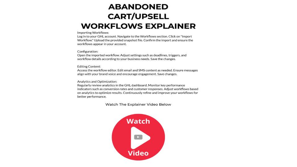 GoHighLevel marketplace - GHL integration - ABANDONED CART/UPSELL SNAPSHOT