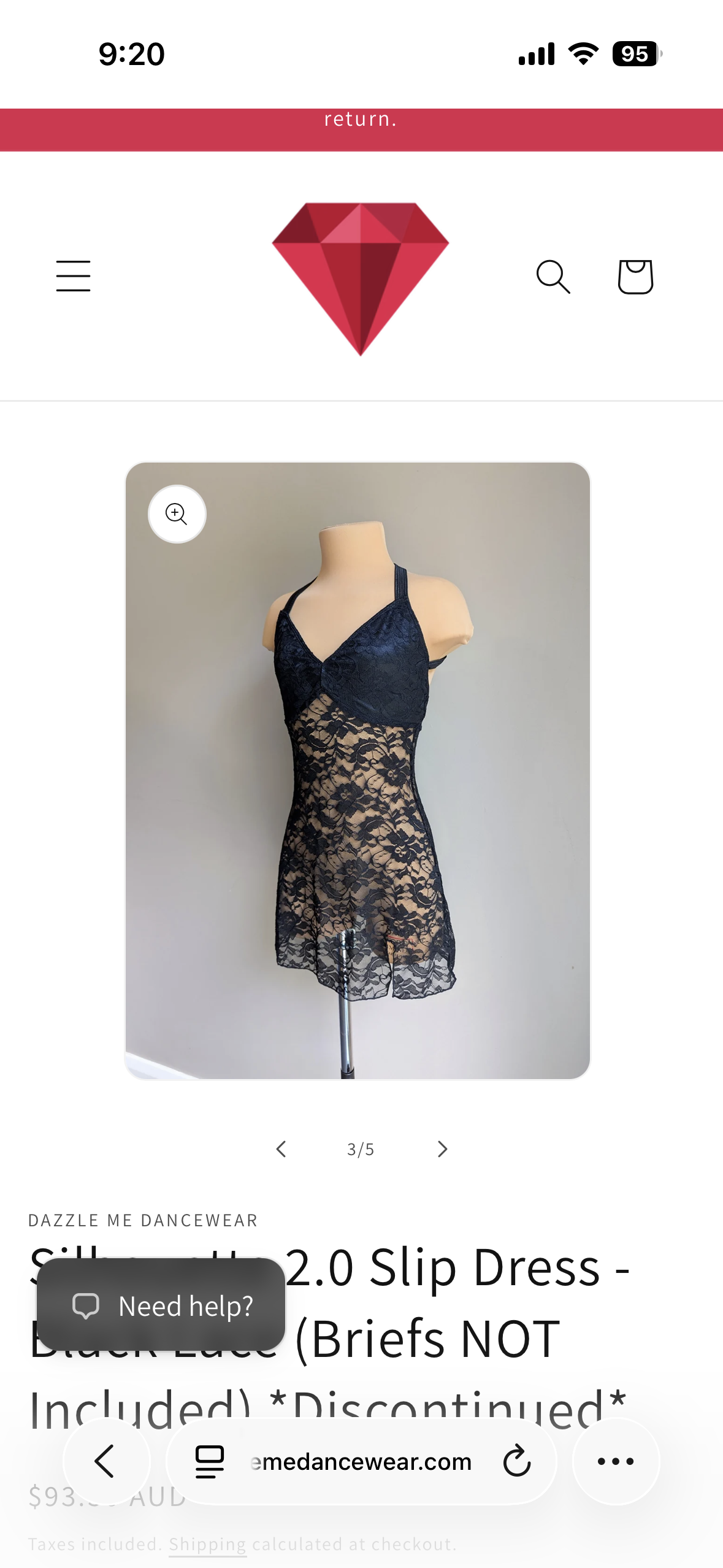 Silhouette 2.0 Slip Dress-Black Lace (Briefs NOT Included)