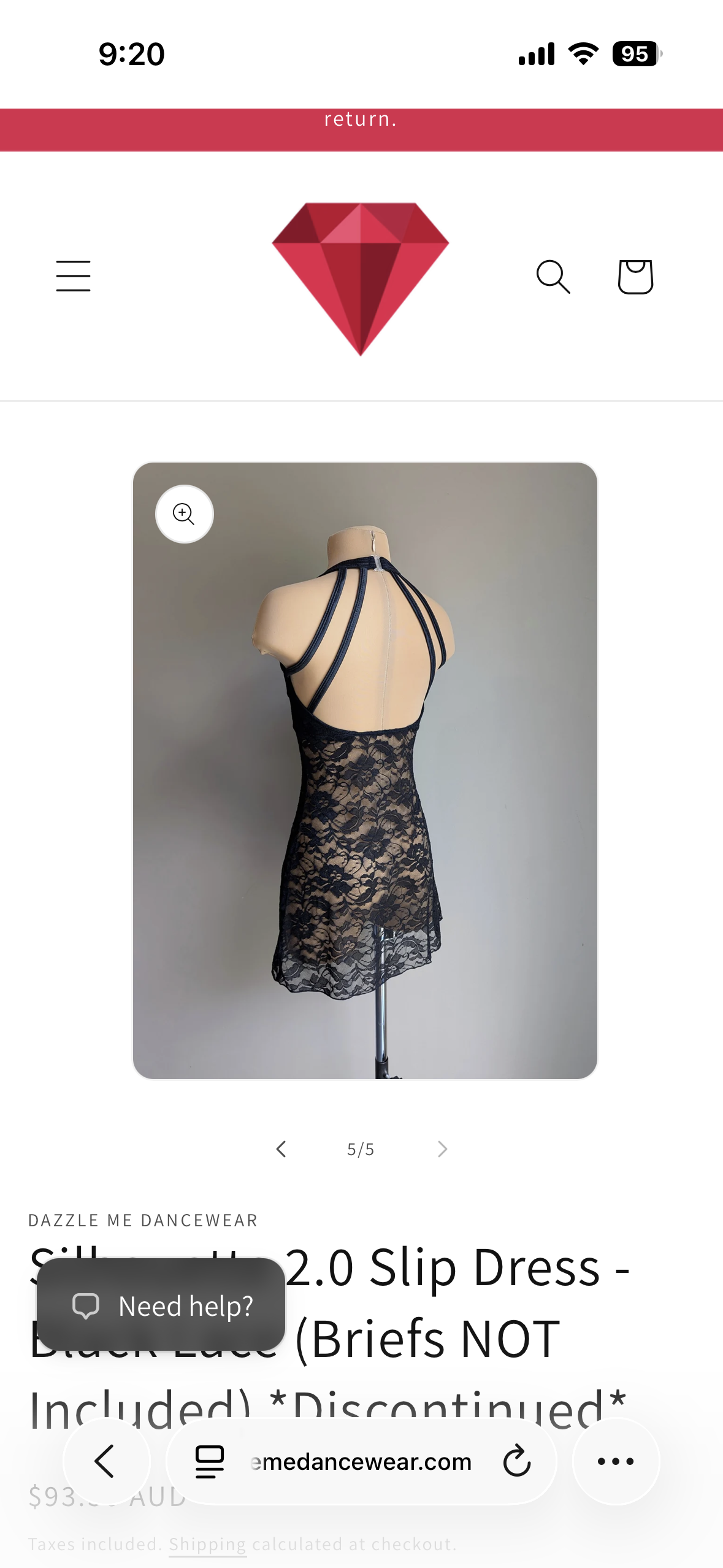 Silhouette 2.0 Slip Dress-Black Lace (Briefs NOT Included)