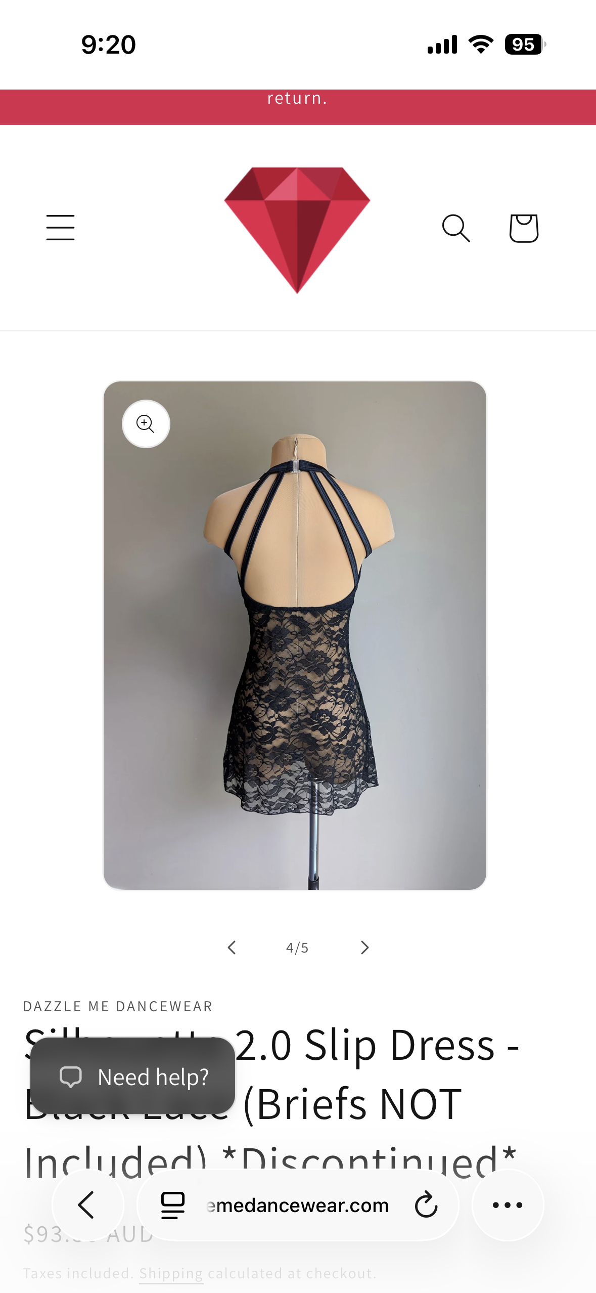 Silhouette 2.0 Slip Dress-Black Lace (Briefs NOT Included)