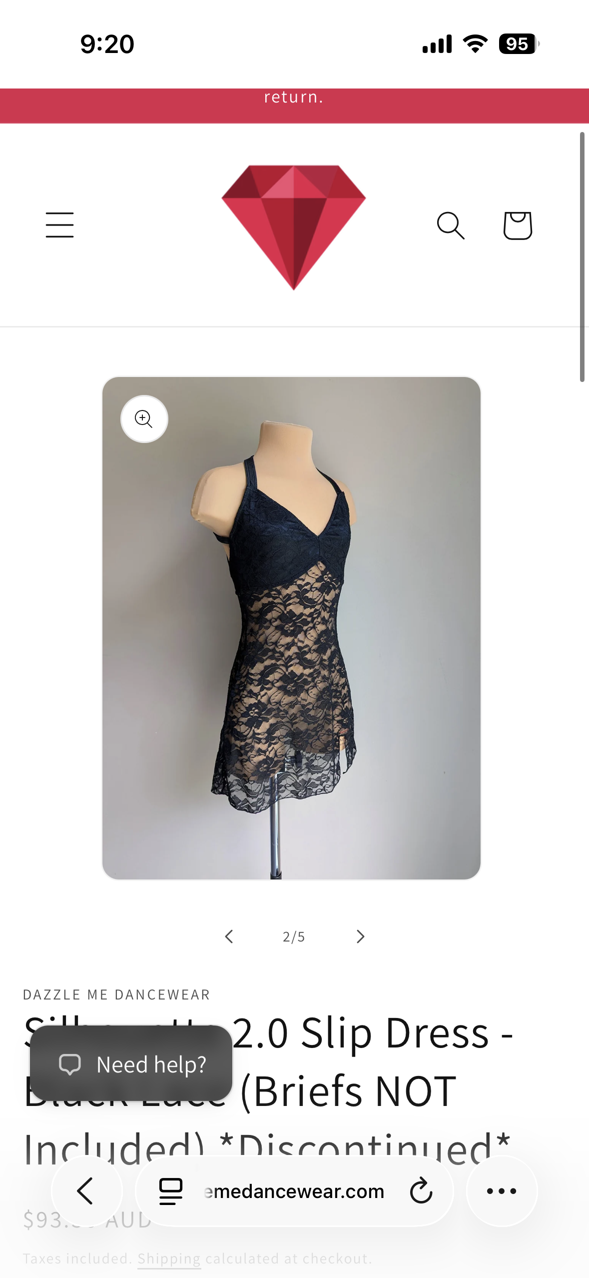 Silhouette 2.0 Slip Dress-Black Lace (Briefs NOT Included)