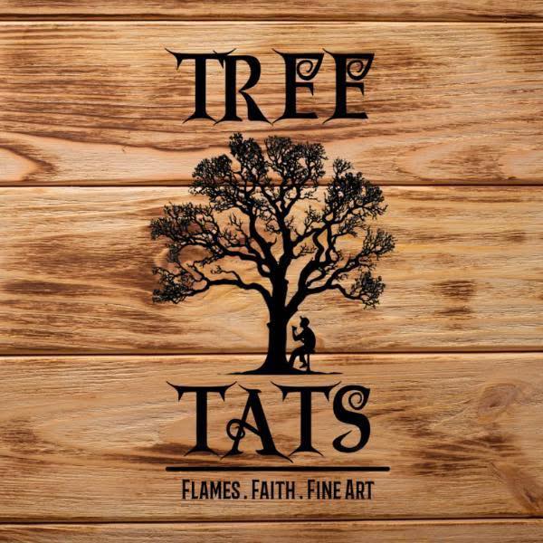 Tree Tats logo featuring a handcrafted wood-burning brand based in Kingsport, Tennessee