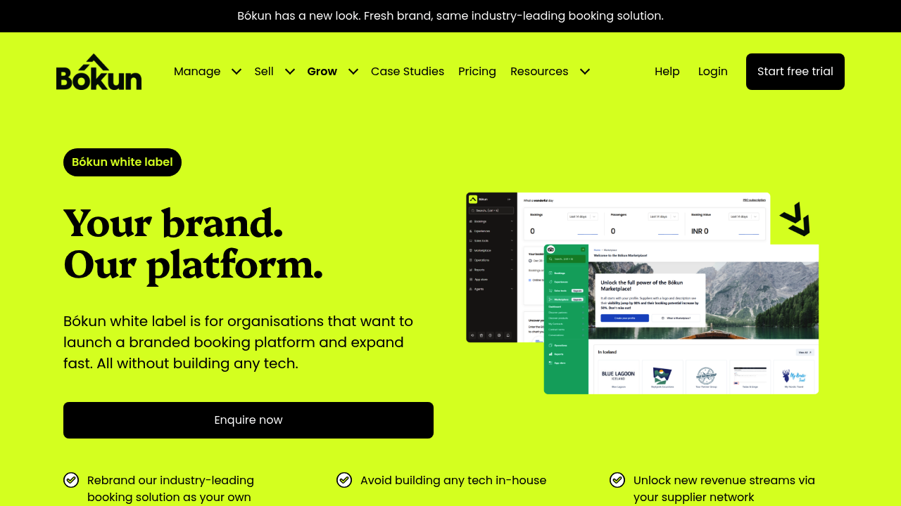 Desktop screenshot of Bókun web interface