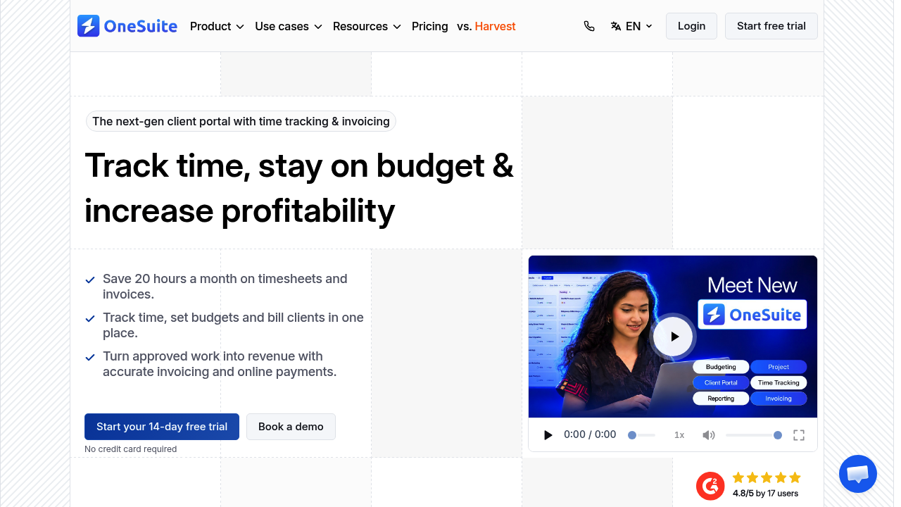 Desktop screenshot of OneSuite web interface