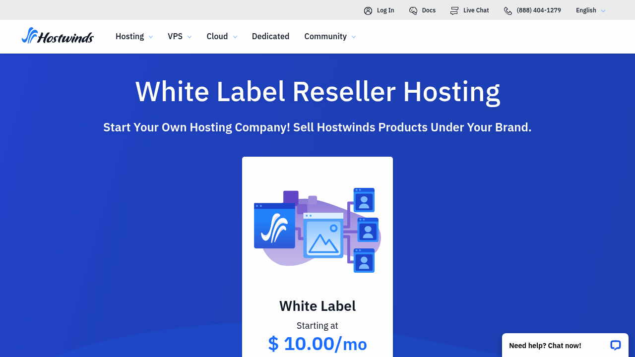 Desktop screenshot of Hostwinds web interface