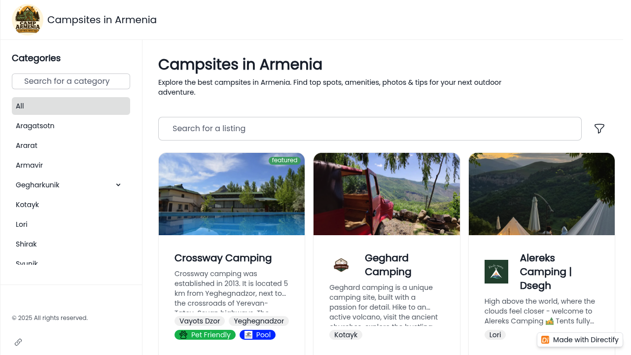 Campsites in Armenia