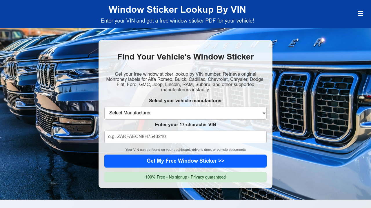 Window Sticker Lookup By Vin