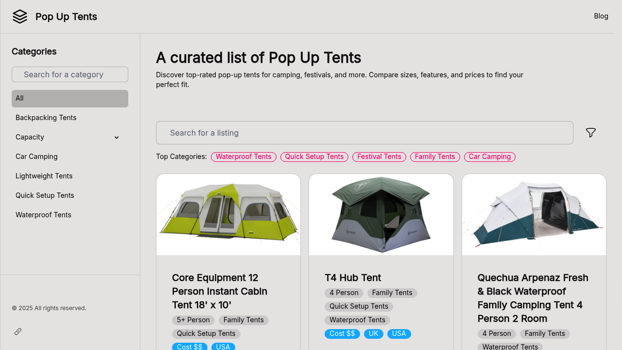 A curated list of Pop Up Tents