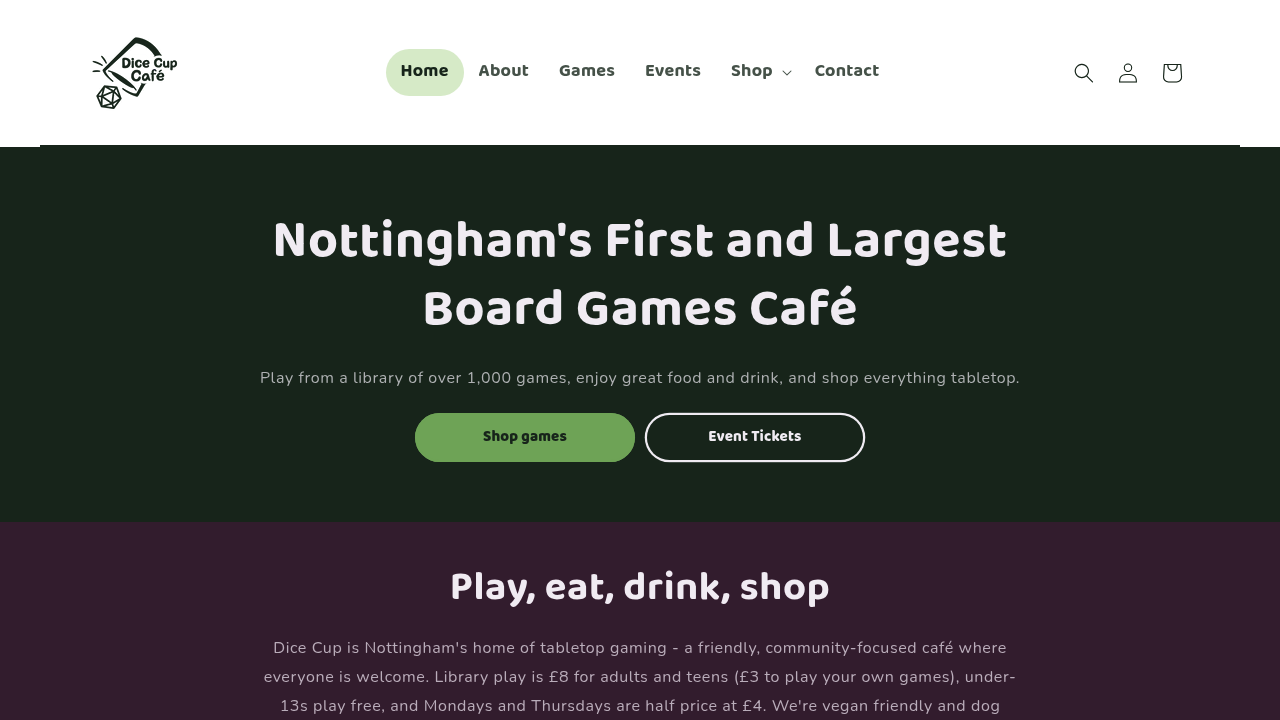 Dice Cup Cafe Nottingham board game cafe