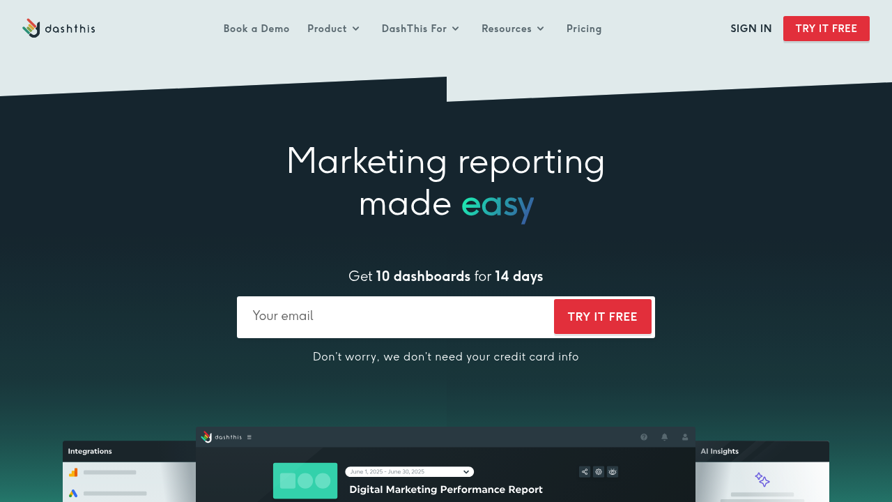 Desktop screenshot of DashThis web interface