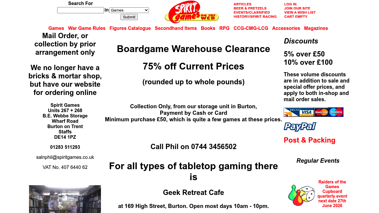 Spirit Games tabletop retailer