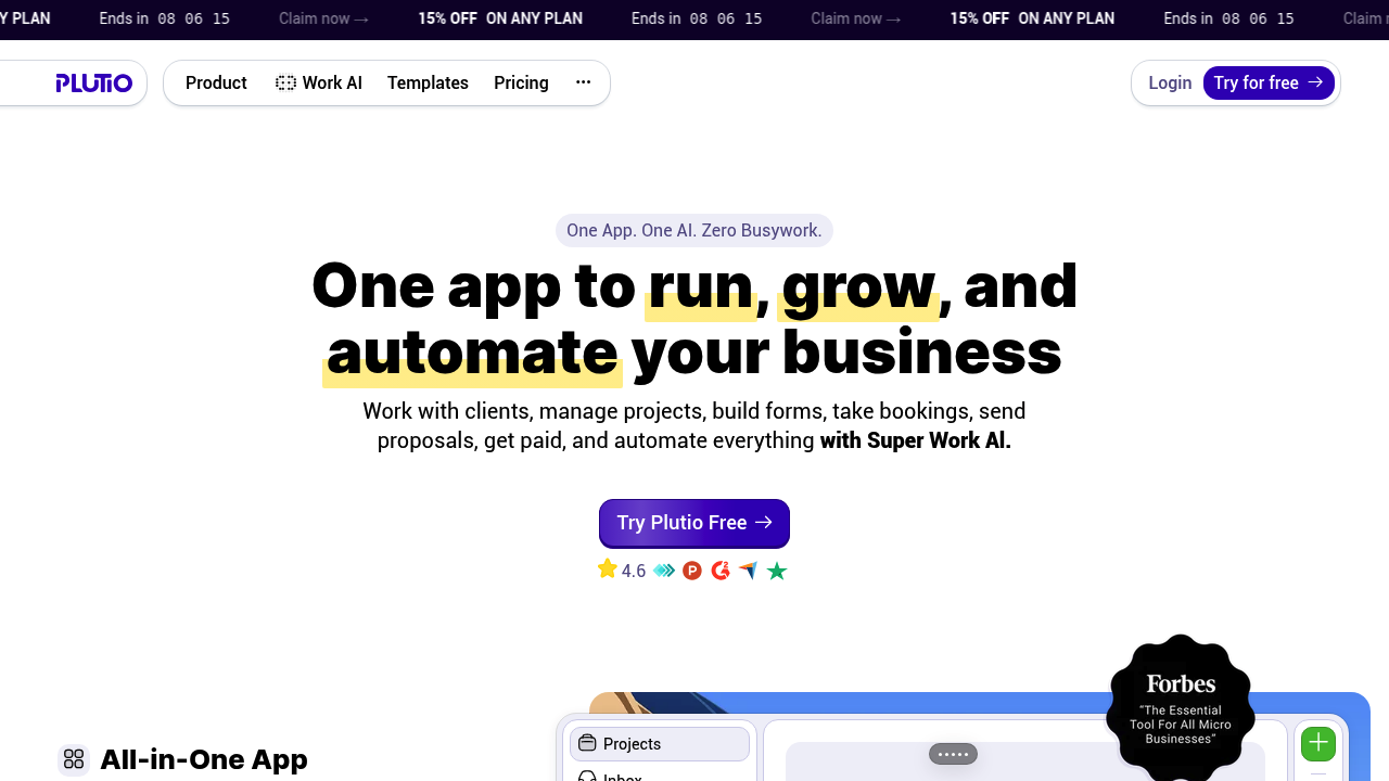 Desktop screenshot of Plutio web interface