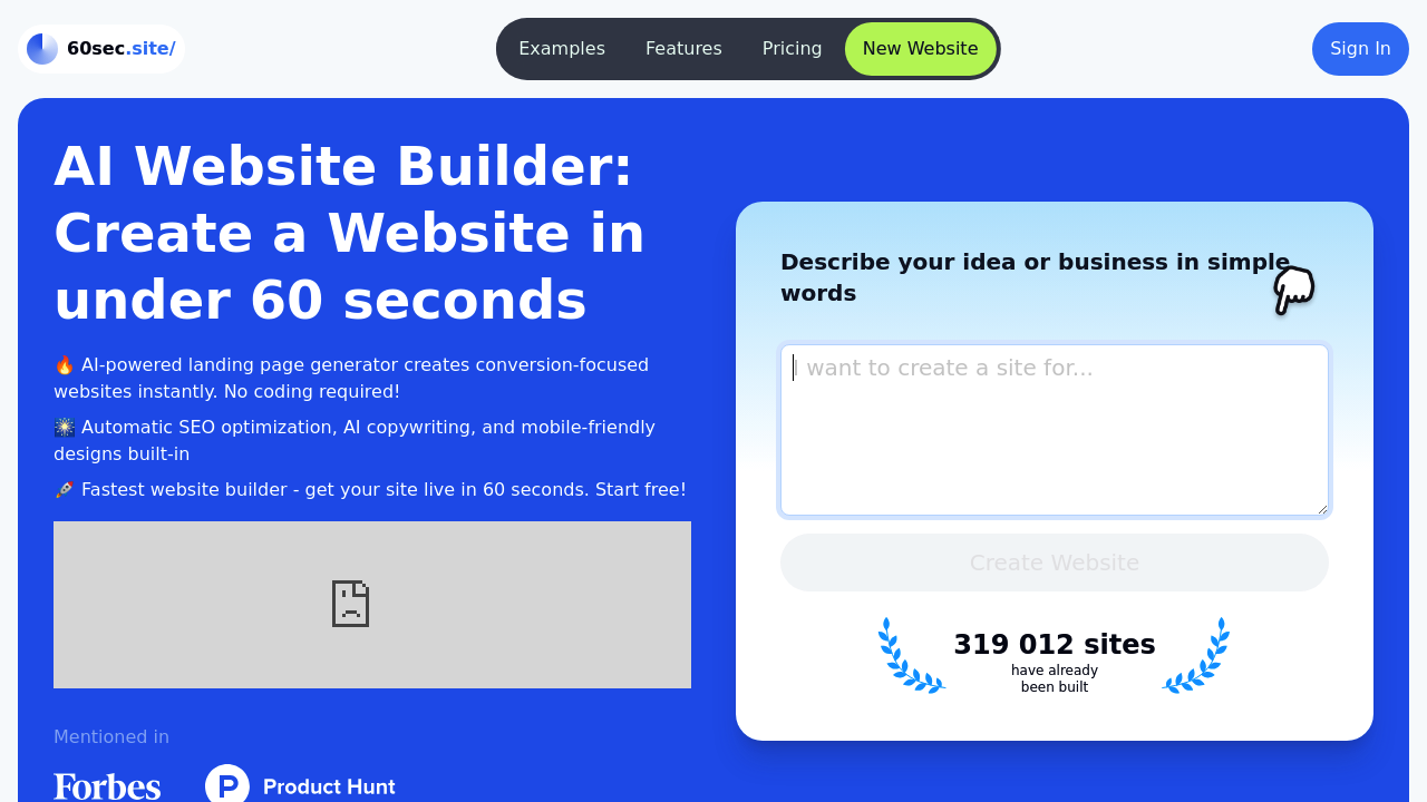 60Sec - Create a Website in under 60 Seconds