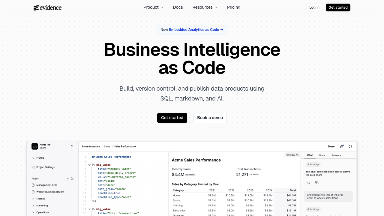 Desktop screenshot of Evidence web interface