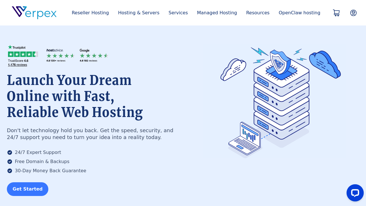 Desktop screenshot of Verpex web interface