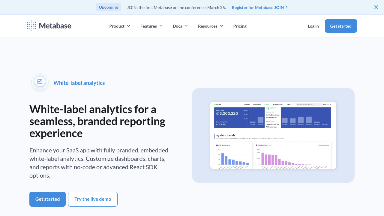 Desktop screenshot of Metabase web interface